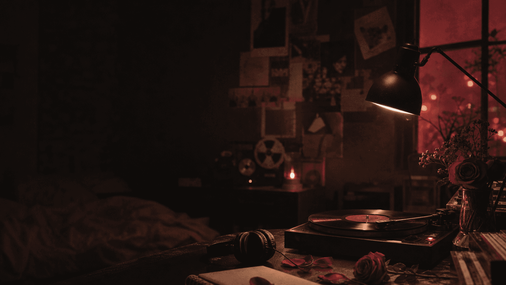 Rose toned lofi listening room